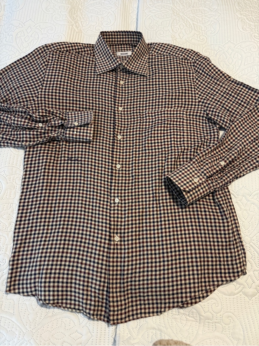 Moschino Men’s Vintage Button Up Shirt Size 16.5 / 42 Plaid Gingham Long Sleeve